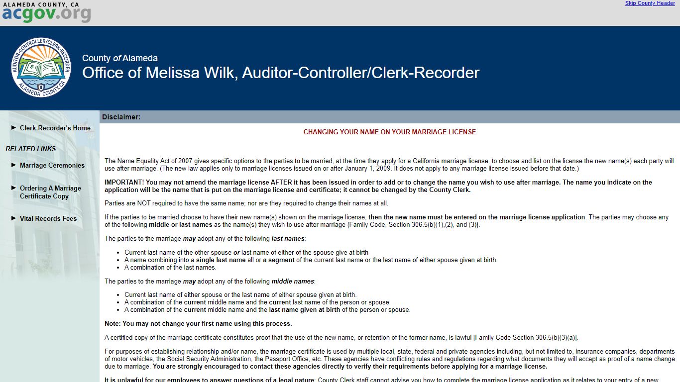 Applying For A Marriage License - Clerk-Recorder's Office - Alameda County